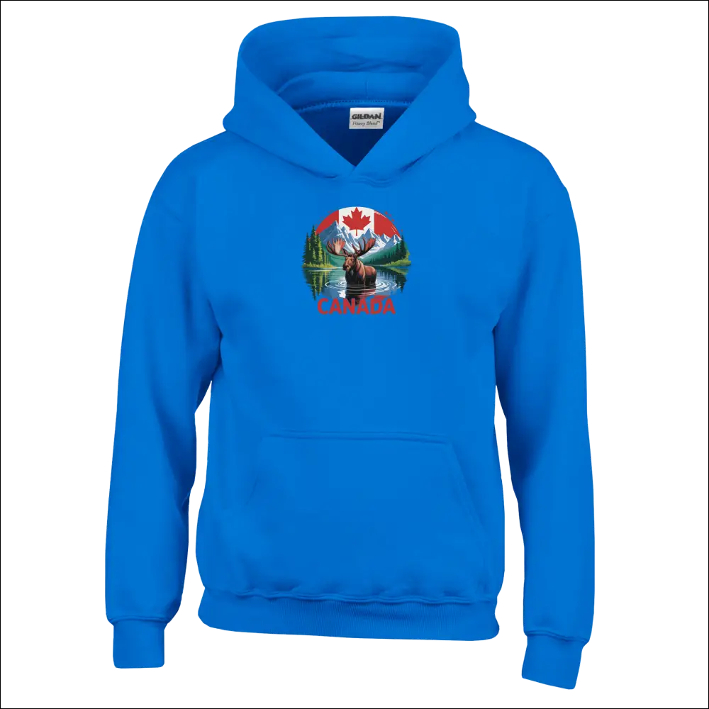 Kids Pullover Hoodie with Canadian Moose Mountains Design