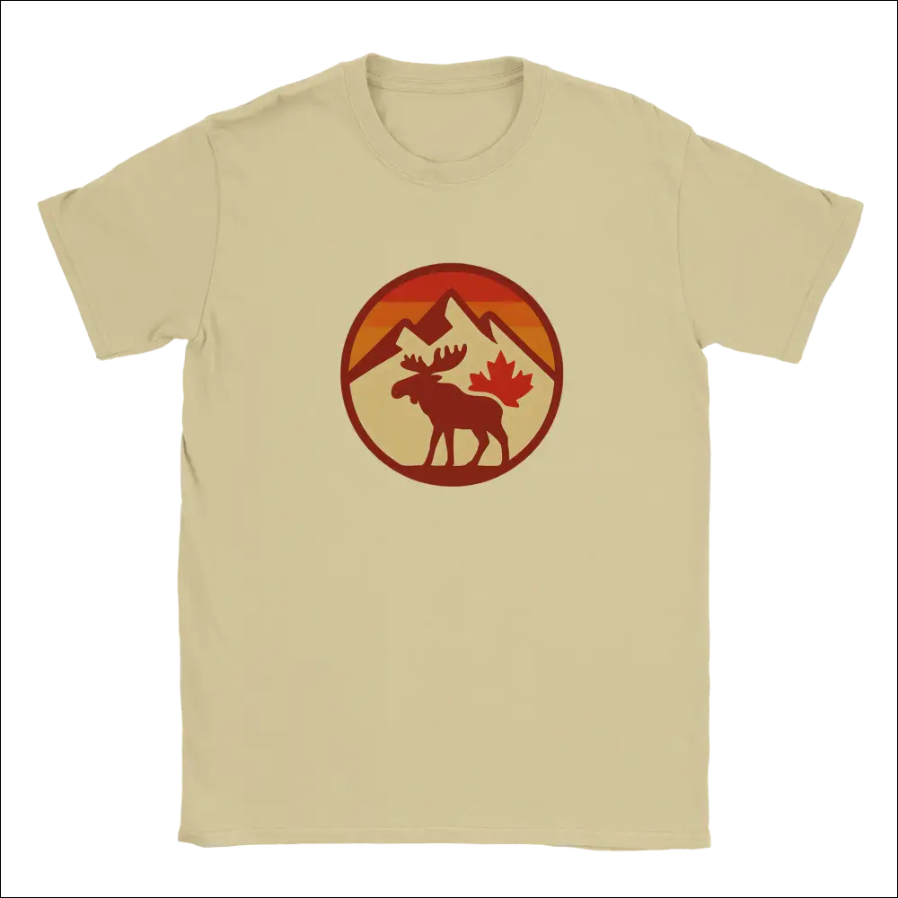 KPAP Canada Original beige t-shirt with moose, mountains, and maple leaf graphic