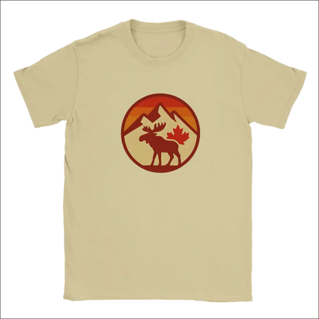 KPAP Canada Original beige t-shirt with moose, mountains, and maple leaf graphic
