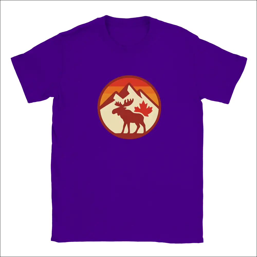 Purple KPAP Canada moose t-shirt with sunset mountains graphic