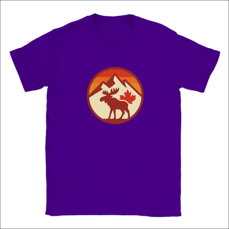 Purple KPAP Canada moose t-shirt with sunset mountains graphic