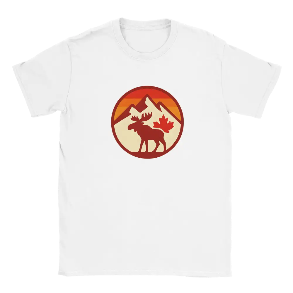 KPAP Canada Original T-Shirt with red moose, mountains, maple leaf on orange sunset