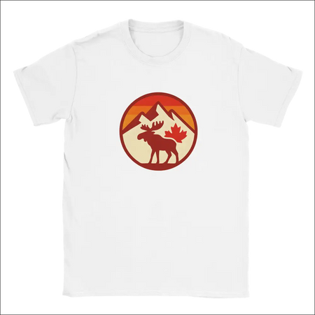 KPAP Canada Original T-Shirt with red moose, mountains, maple leaf on orange sunset