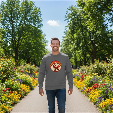 Gray KPAP sweatshirt with moose, mountains, maple leaf design