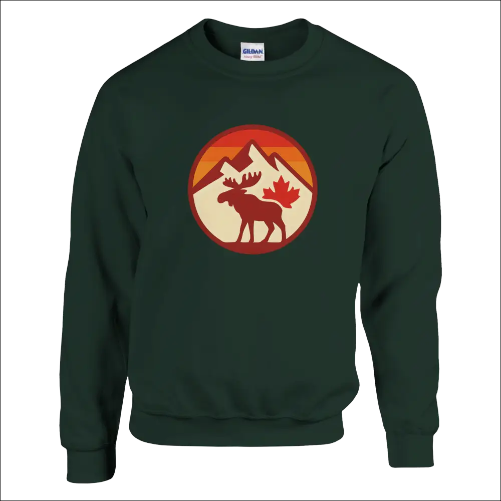 KPAP Original Classic Sweatshirt: dark green with moose, maple leaf, and mountain design