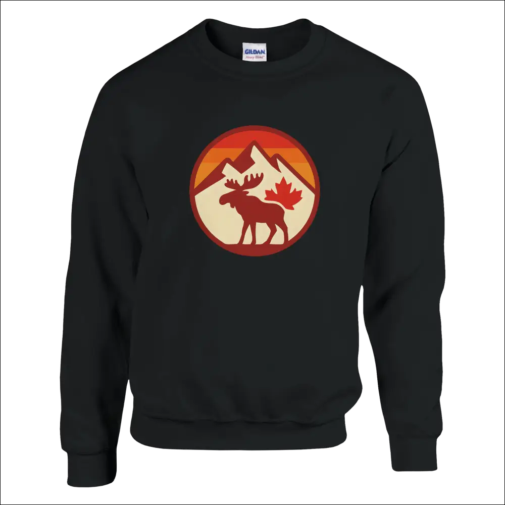 Black Gildan KPAP sweatshirt with red moose, mountains, maple leaf design