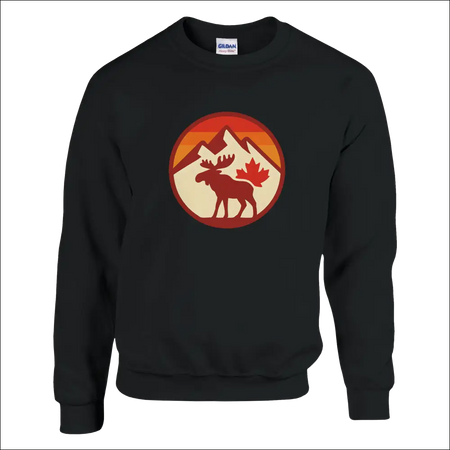 Black Gildan KPAP sweatshirt with red moose, mountains, maple leaf design