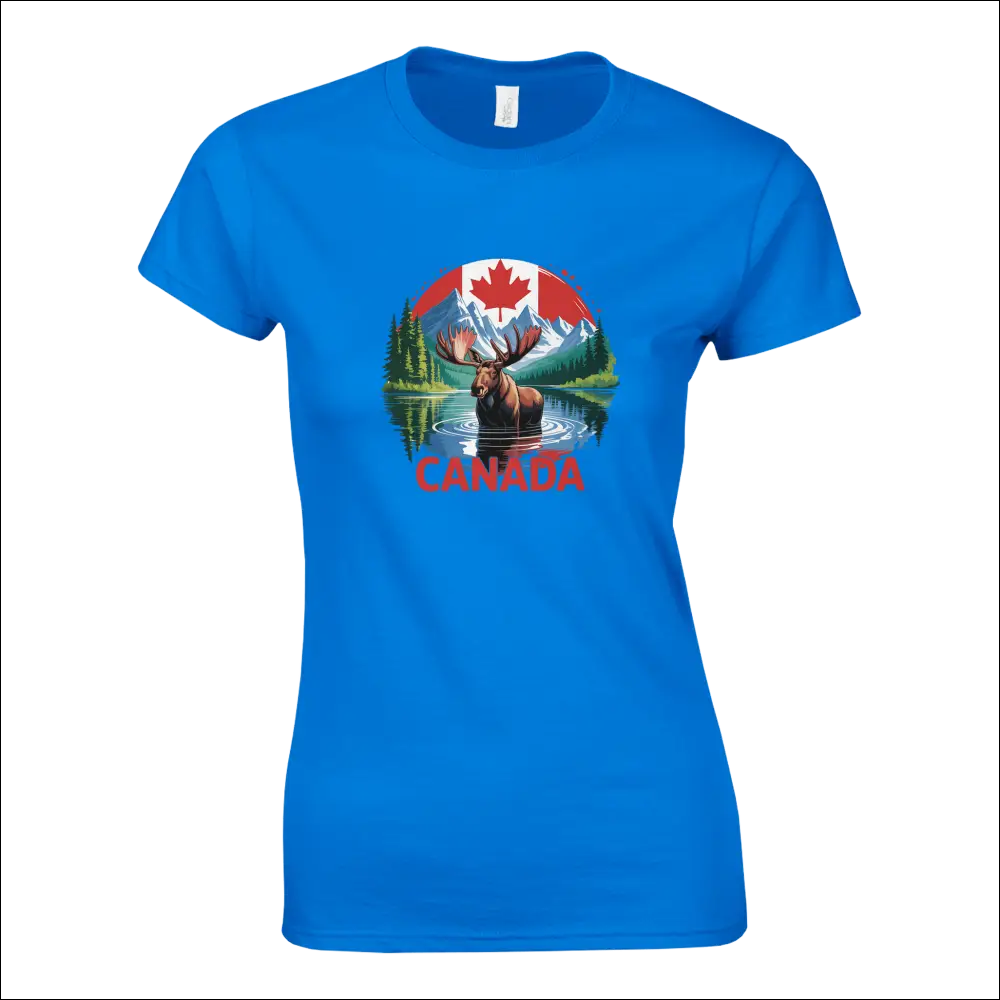 Ladies Canada moose and mountains graphic t-shirt