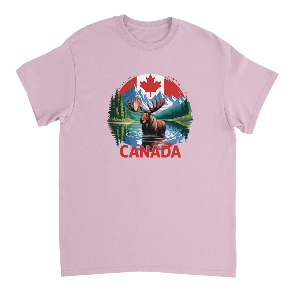 Majestic Canadian Moose T-Shirt in soft pink with vibrant graphic