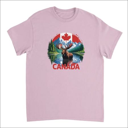 Majestic Canadian Moose T-Shirt in soft pink with vibrant graphic