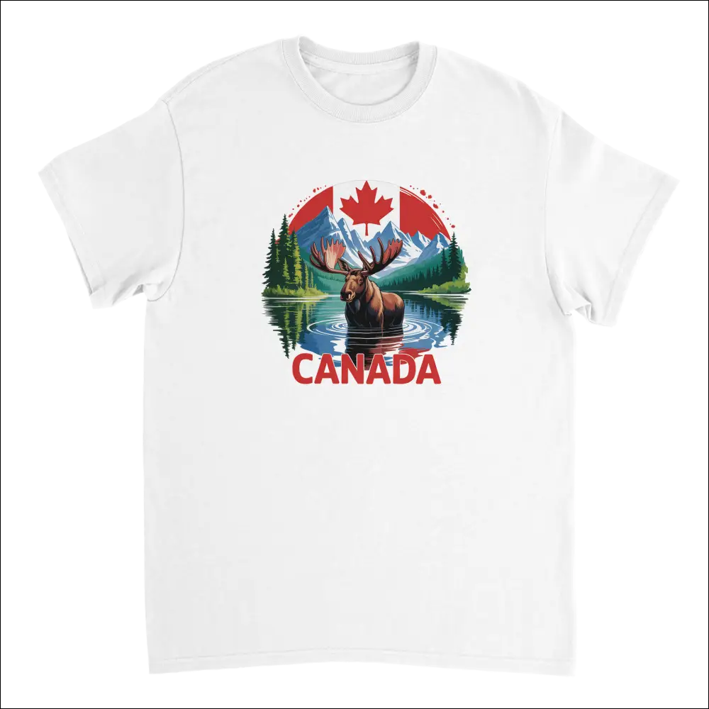 Majestic Canadian Moose T-Shirt with vibrant graphic and red Canada text