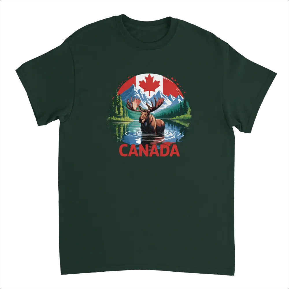 Dark green heavyweight cotton t-shirt with majestic Canadian moose graphic