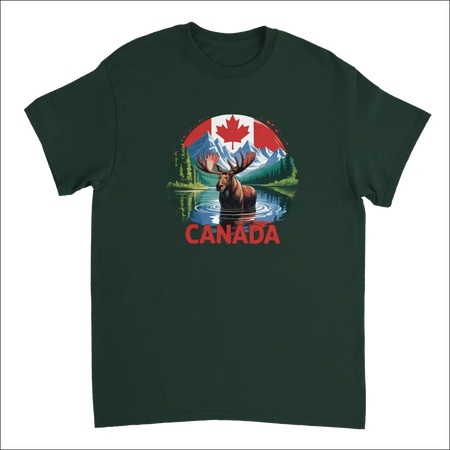 Dark green heavyweight cotton t-shirt with majestic Canadian moose graphic