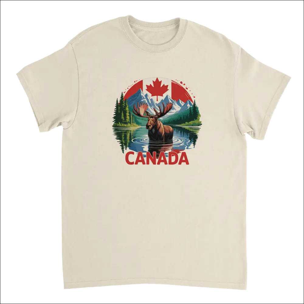 Majestic Canadian Moose T-Shirt: Cream Cotton with Vibrant Graphic