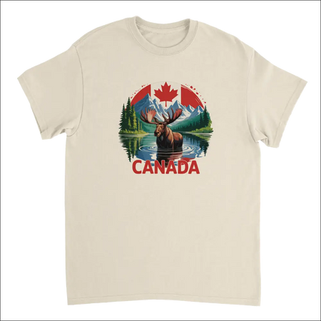 Majestic Canadian Moose T-Shirt: Cream Cotton with Vibrant Graphic