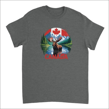 Majestic Canadian Moose T-Shirt: Dark gray cotton with vibrant graphic