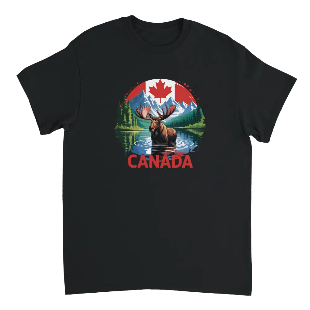Majestic Canadian Moose T-Shirt: black cotton with vibrant moose graphic