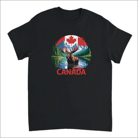 Majestic Canadian Moose T-Shirt: black cotton with vibrant moose graphic