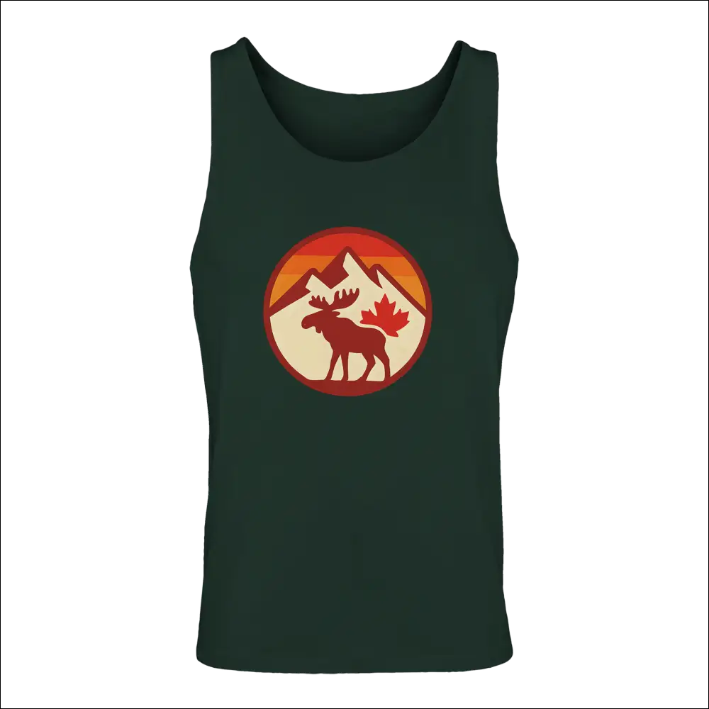 Dark green mens premium cotton tank top with orange moose graphic by KPAP Canada