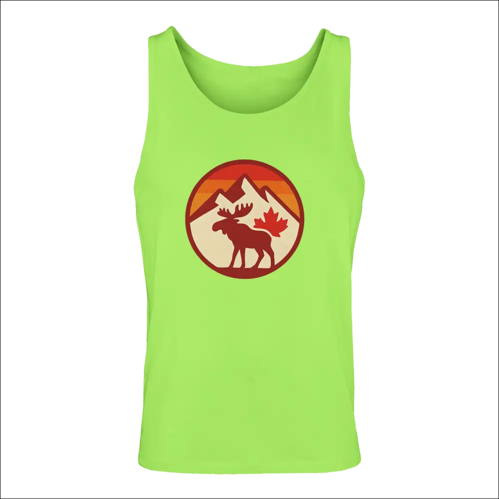 Bright lime green mens KPAP Canada tank top with moose maple leaf graphic