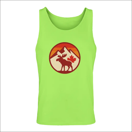 Bright lime green mens KPAP Canada tank top with moose maple leaf graphic