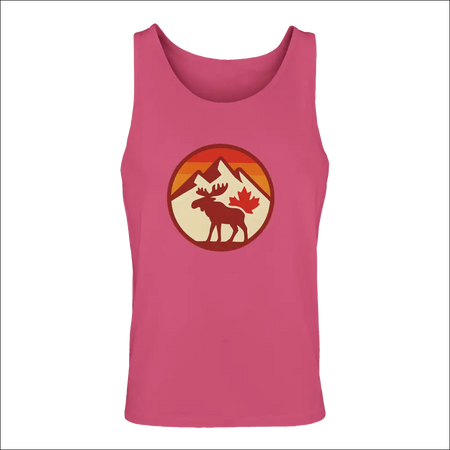 Vibrant pink mens premium cotton tank with moose graphic by KPAP Canada