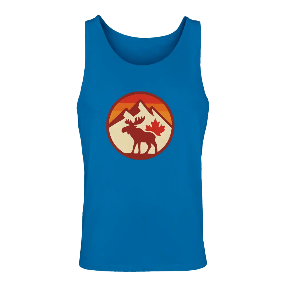 Mens KPAP Canada premium cotton tank top with orange moose, mountains, maple leaf graphic