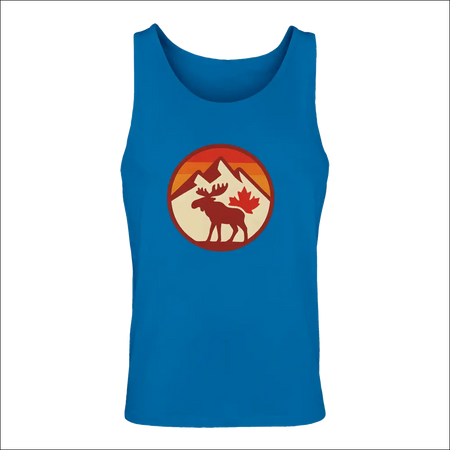Mens KPAP Canada premium cotton tank top with orange moose, mountains, maple leaf graphic