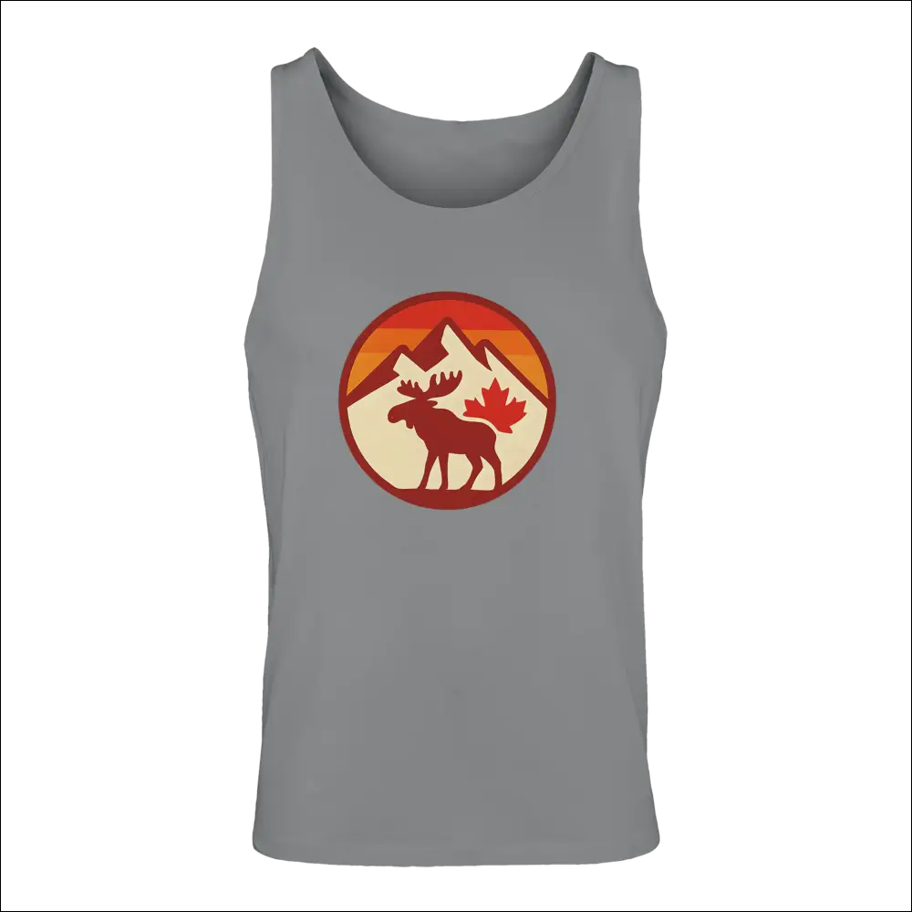 Gray mens premium cotton tank with orange moose graphic by KPAP Canada