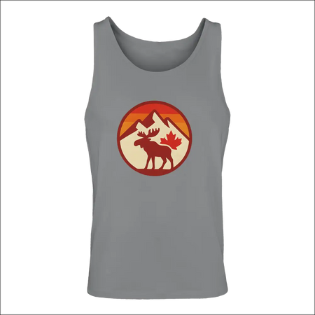 Gray mens premium cotton tank with orange moose graphic by KPAP Canada