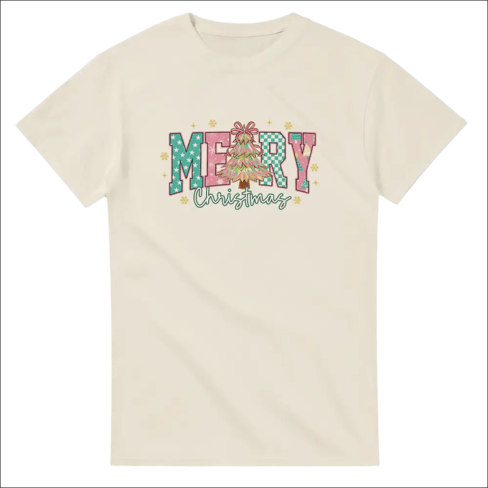 Merry Christmas family t-shirt in cream cotton with festive graphic