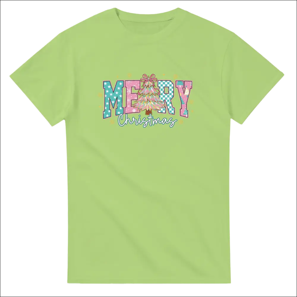 Lime green Merry Christmas family t-shirt with festive graphic
