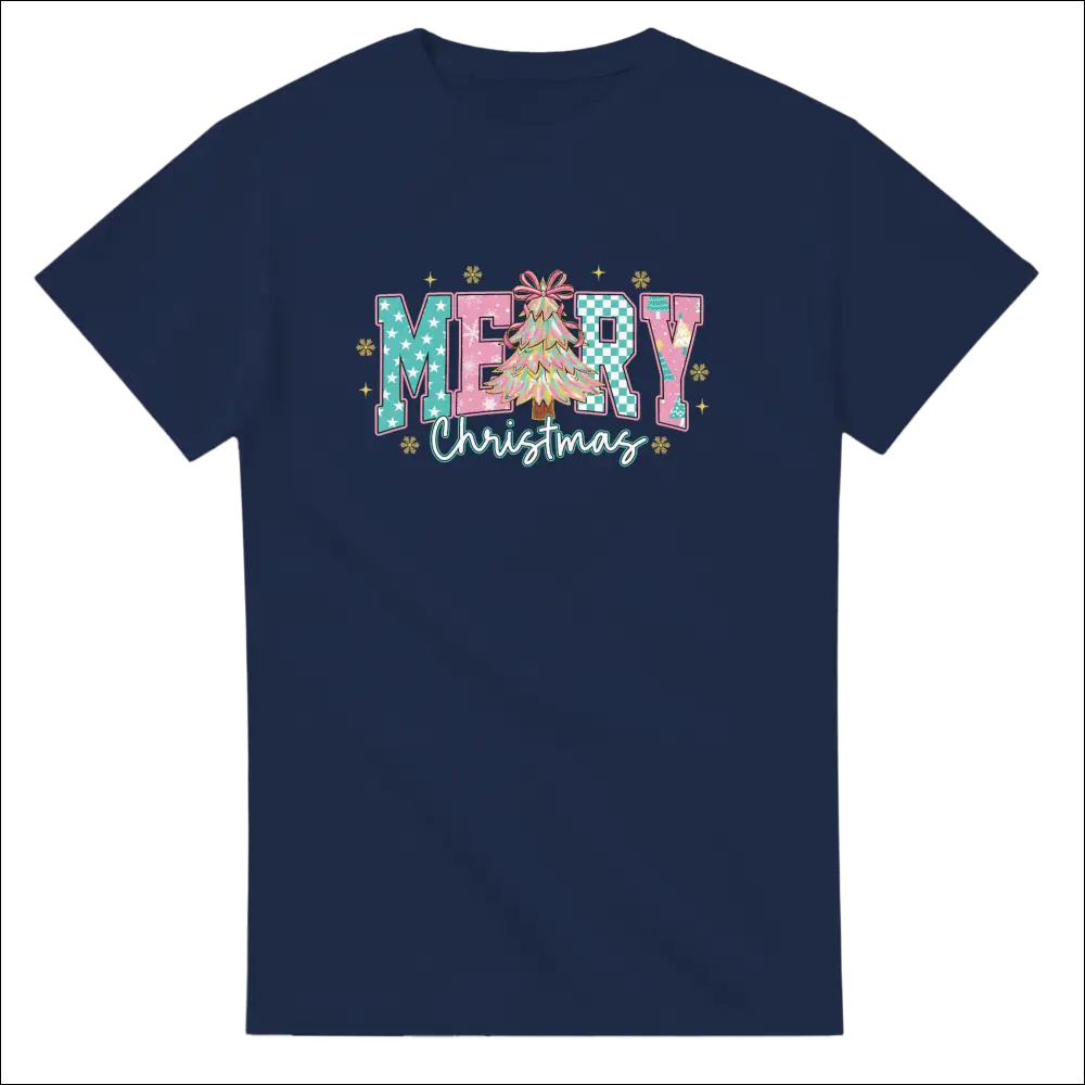 Navy blue Merry Christmas family t-shirt with festive graphic