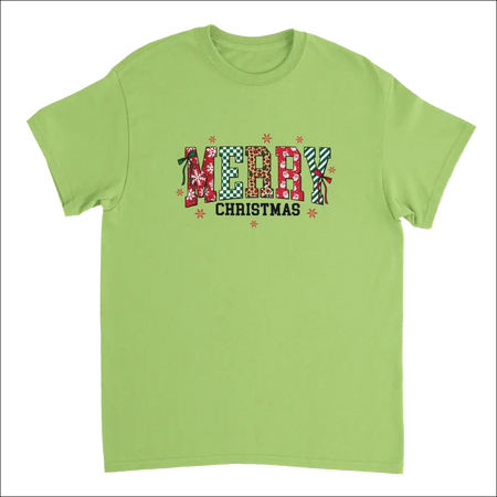 Lime green Merry Christmas heavyweight cotton t-shirt with festive graphic