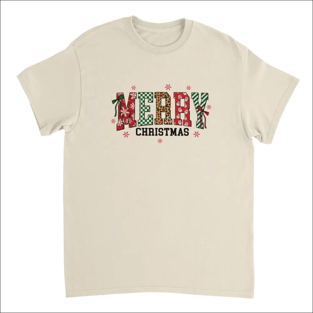 Merry Christmas heavyweight cotton t-shirt with festive patterned letters