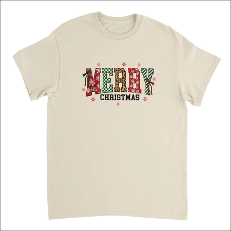 Merry Christmas heavyweight cotton t-shirt with festive patterned letters