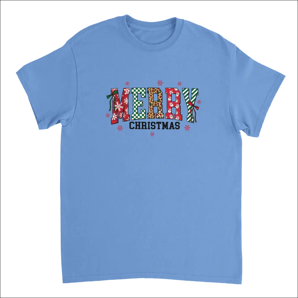 Light blue Merry Christmas heavyweight cotton t-shirt with festive graphic