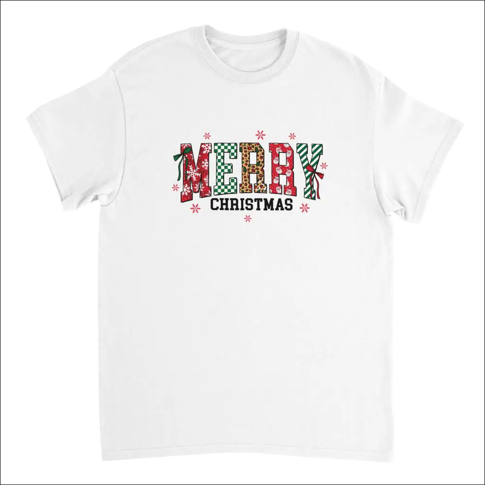 Merry Christmas heavyweight cotton t-shirt with festive patterned letters