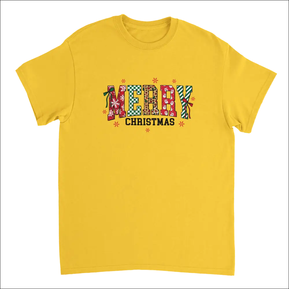 Bright yellow short-sleeved Merry Christmas heavyweight cotton t-shirt