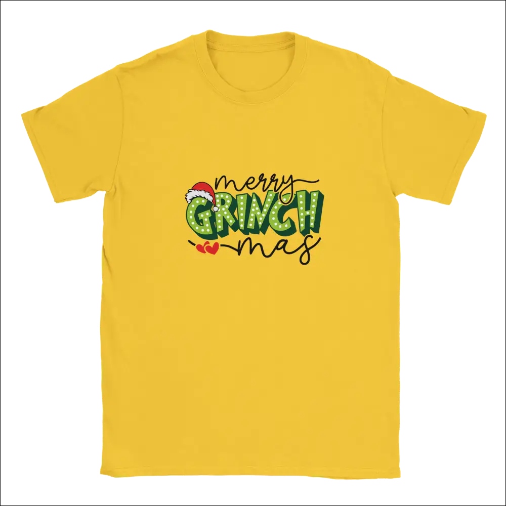 Yellow Merry Grinchmas unisex crewneck t-shirt with Grinch graphic