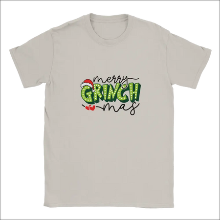 Merry Grinchmas unisex crewneck t-shirt with festive green polka-dot graphic