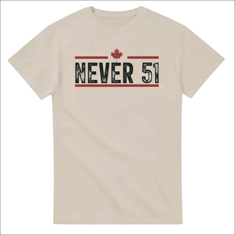 Beige cotton Never 51st T-shirt with distressed black red graphic and maple leaf