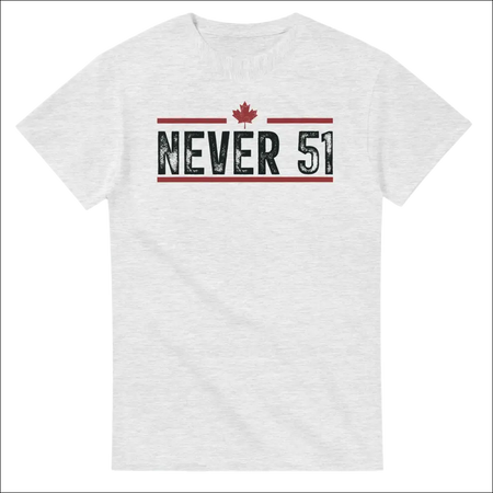 White Never 51st t-shirt with distressed black red graphic and maple leaf