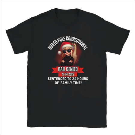 Black North Pole Correctional Bail Denied holiday unisex t-shirt with anime Santa girl graphic