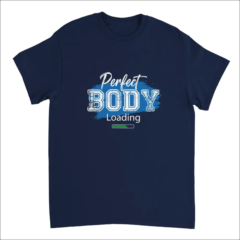 Navy blue Perfect Body Loading heavyweight cotton t-shirt with distressed progress bar graphic