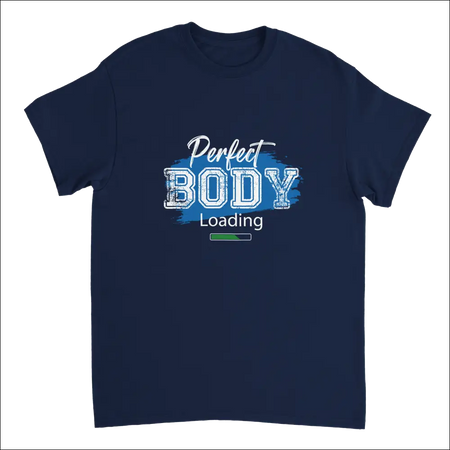 Navy blue Perfect Body Loading heavyweight cotton t-shirt with distressed progress bar graphic