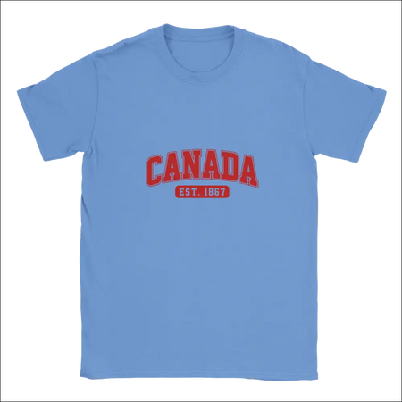 Light blue cotton unisex t-shirt with red Canada Est. 1867 print