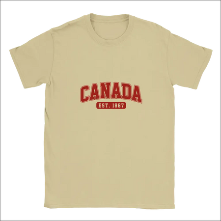 Beige short-sleeved premium Canada Est. 1867 t-shirt in soft cotton