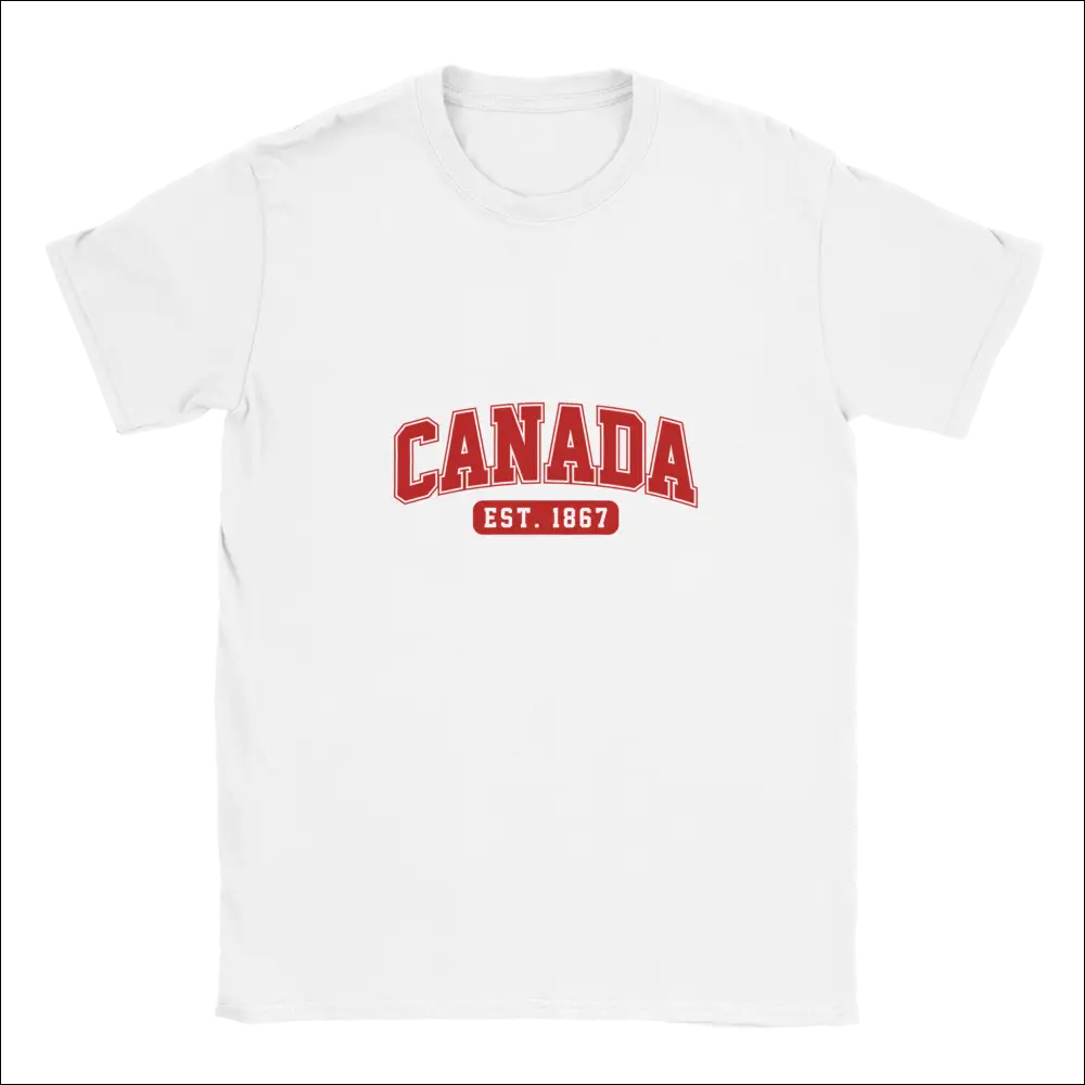 White cotton unisex t-shirt with red Canada Est. 1867 print