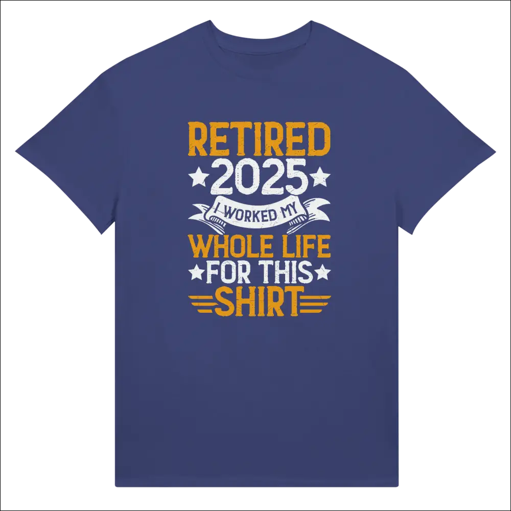 Navy blue Retired 2025 t-shirt with bold orange retire text graphic